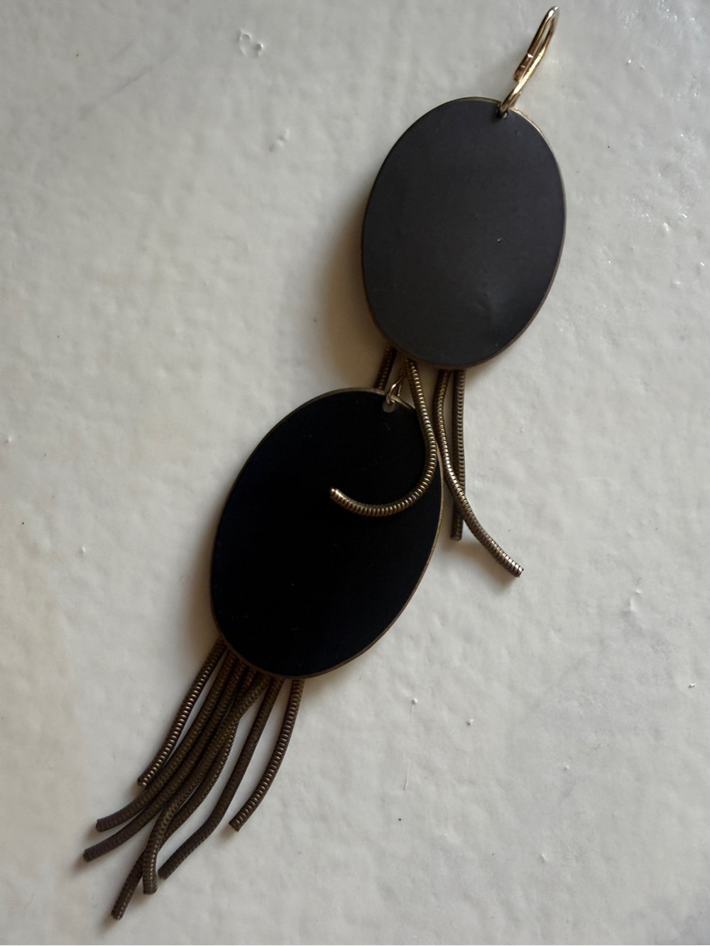 Vintage art deco Black Oval connected brass Fringe pendant - Women Jewelry